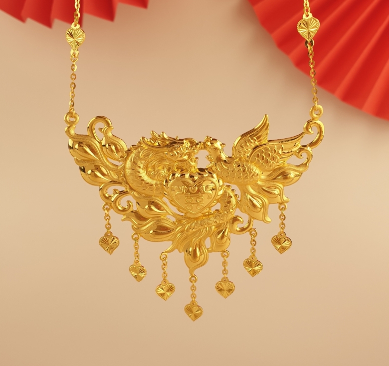 Dây Chuyền Cưới Long Phụng Tua Tim 23k