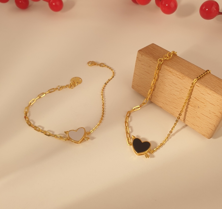 Lắc Xích Tim Men Trắng Đen 16K