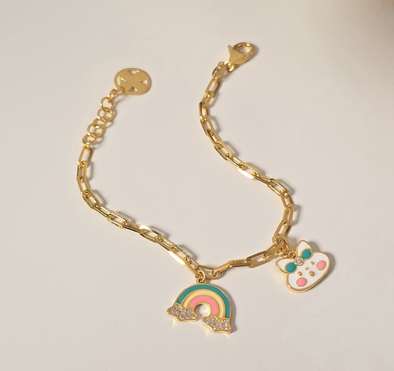 Lắc Xích Tua Thỏ Cầu Vồng Men Màu 16K