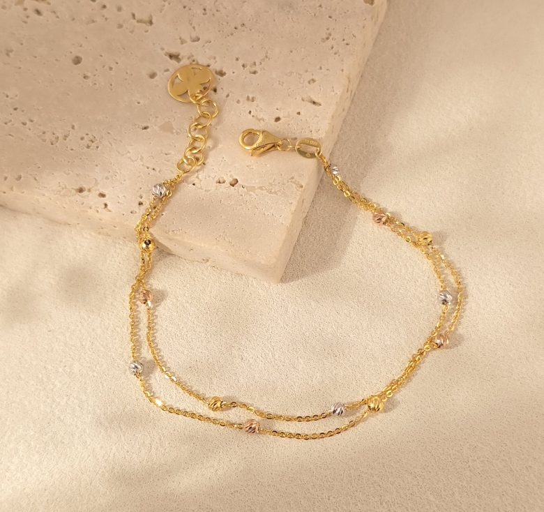 Lắc Chữ Công Đôi Bi Khúc 3 Màu 16K