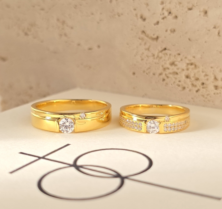 Nhẫn Nam 1 Hột - Nhẫn Nữ Đai Kết Tấm 16K