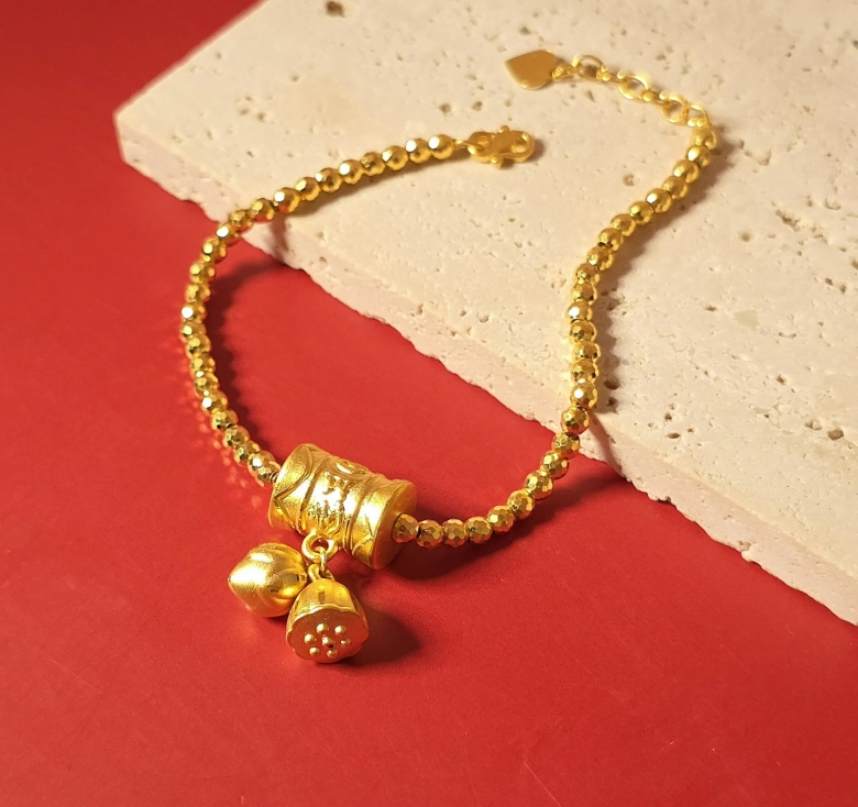 Lắc Bi Ống Trúc 2 Tua Sen 24K