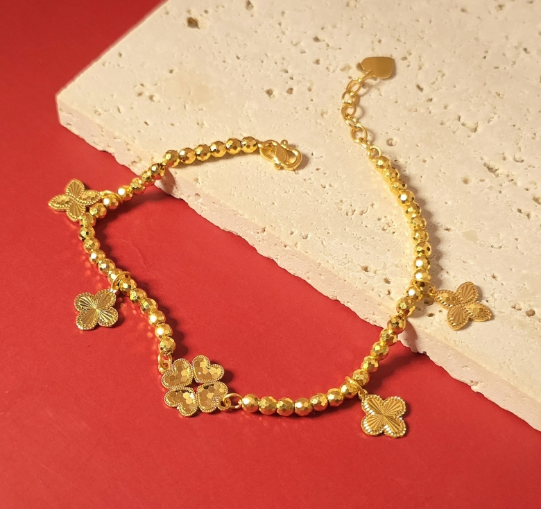 Lắc Bi Cỏ 4 Lá 4 Tua MM 24K