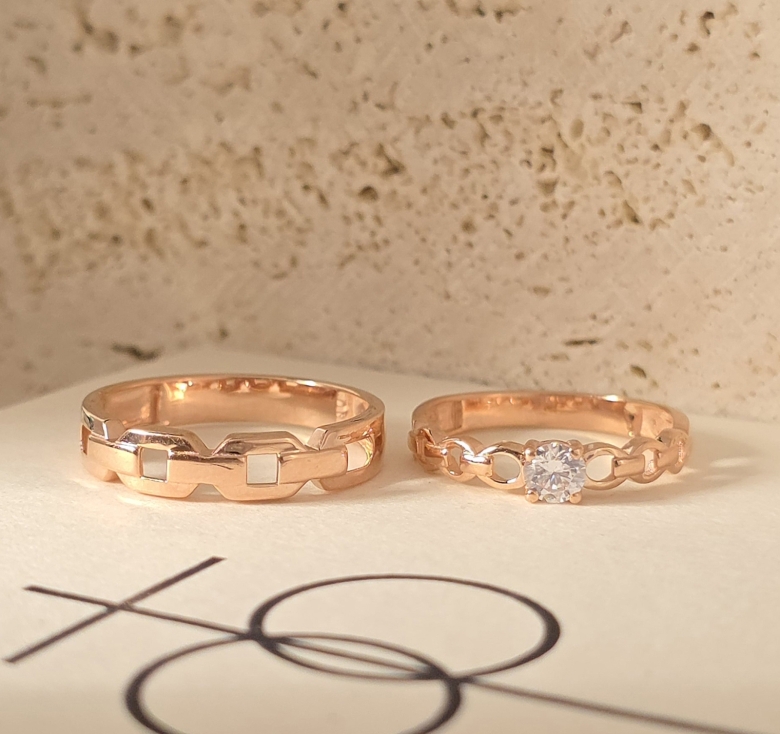 Nhẫn Xích Hồng Trơn + Nhẫn 1h Xích Hồng Italy 