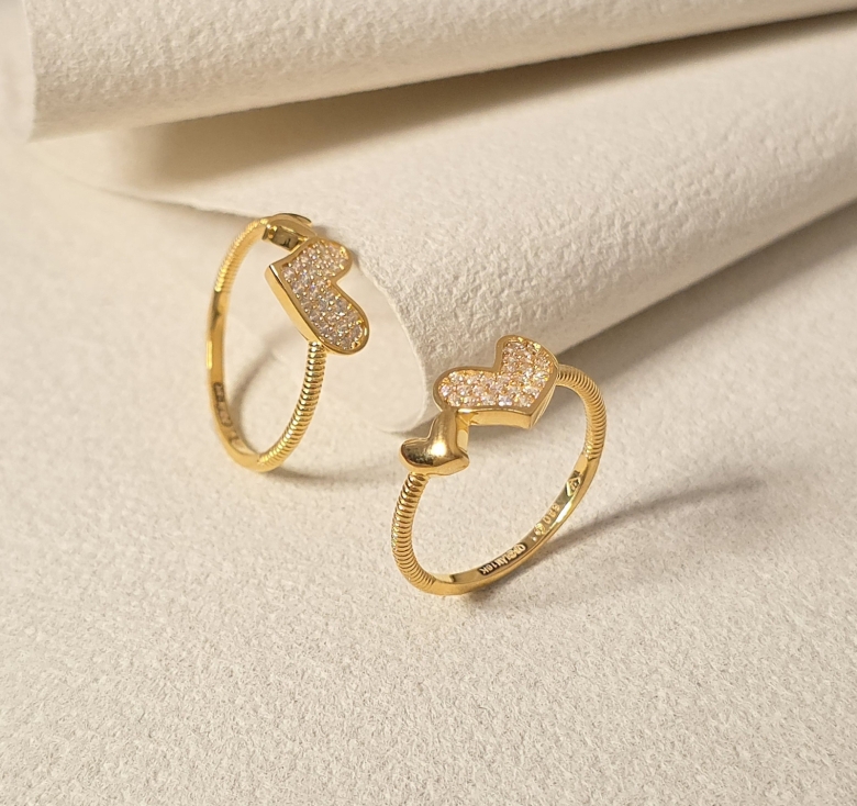 Nhẫn Tim Đôi Kết Tấm Trơn 16K