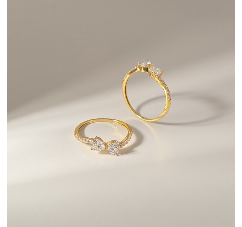 Nhẫn Nơ 2 Hột Tim 16K