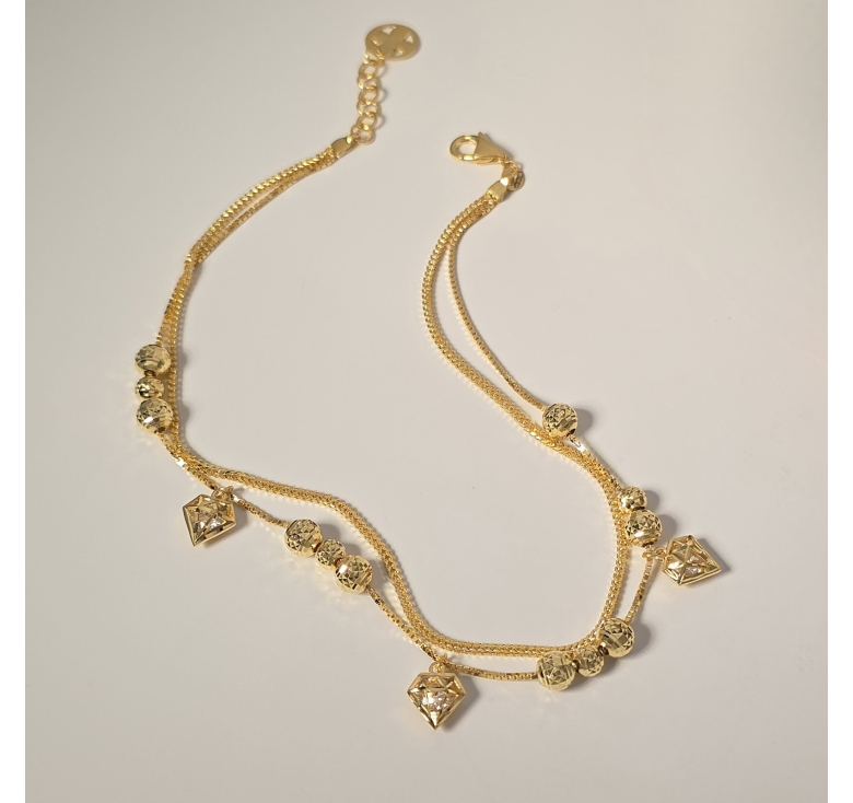 Lắc Chân Đôi Khúc Bi Tua Kim Cương 16K