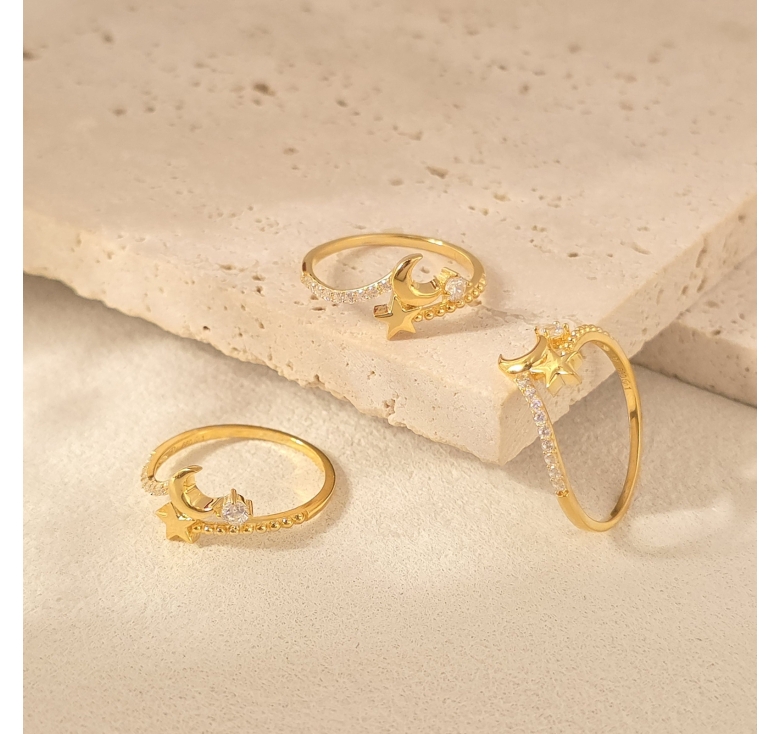 Nhẫn Trăng Sao Trơn 1 Hột 16K