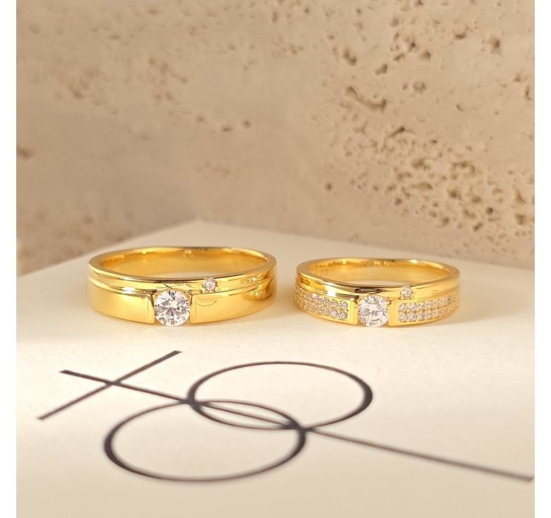 Nhẫn Nam 1 Hột - Nhẫn Nữ Đai Kết Tấm 16K