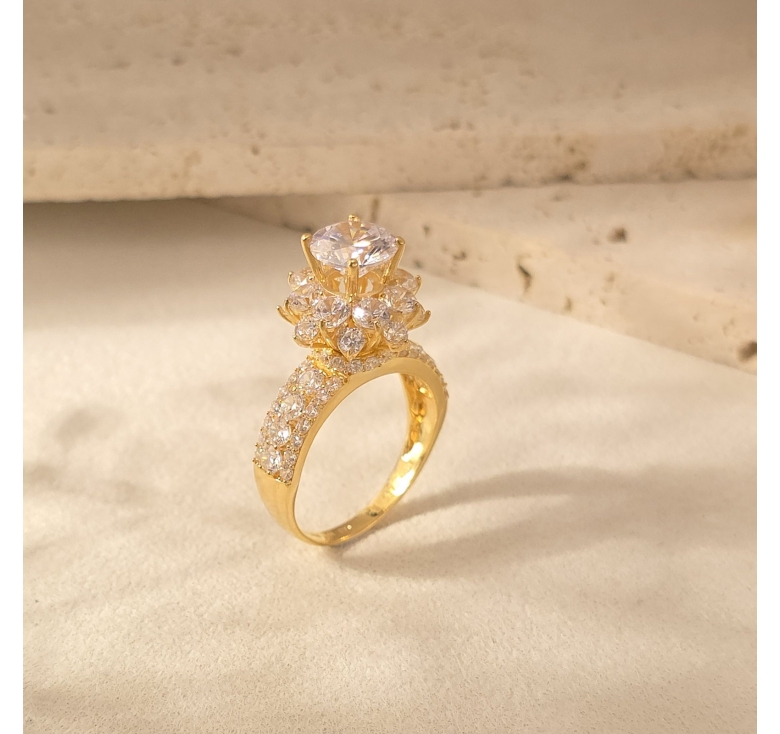 Nhẫn Chủ Đế Hoa Hột Trắng 16K