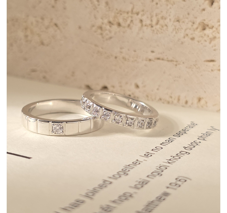 Nhẫn 1h Khúc Vuông Trơn + Nhẫn Khúc Vuông Ktấm Italy