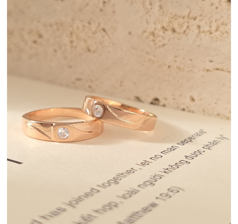 Nhẫn 1h Xéo Trơn Hồng Italy 
