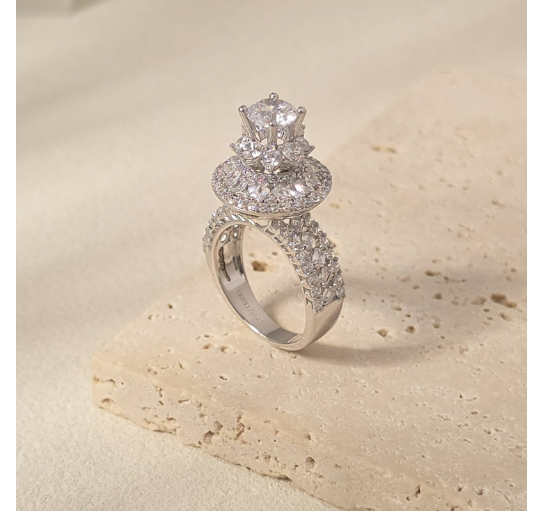 Nhẫn Chủ 2 Tầng Hoa Tròn Kết Tấm Italy