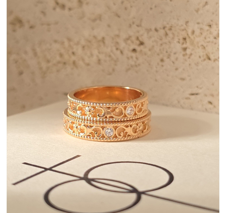 Nhẫn 1h Hoa Văn Hồng Italy 