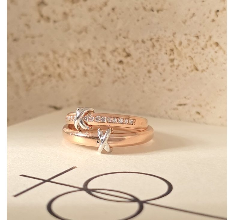 Nhẫn Hồng X Nổi Trắng + Nhẫn Hồng 1hg Tấm X Nổi Trắng Italy 