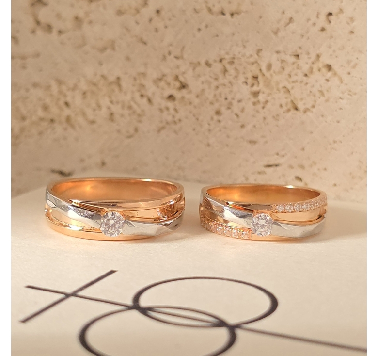 Nhẫn 1h Bản Hồng Chéo Nổi Trắng Italy