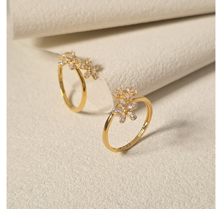 Nhẫn Hoa Đôi Kết Tấm 16K