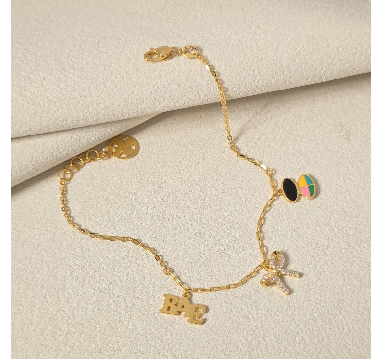 Lắc 3 Tua Chữ BAE Nơ KT Men Màu 16K